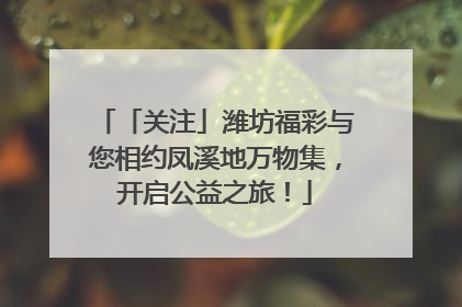 「关注」潍坊福彩与您相约凤溪地万物集，开启公益之旅！